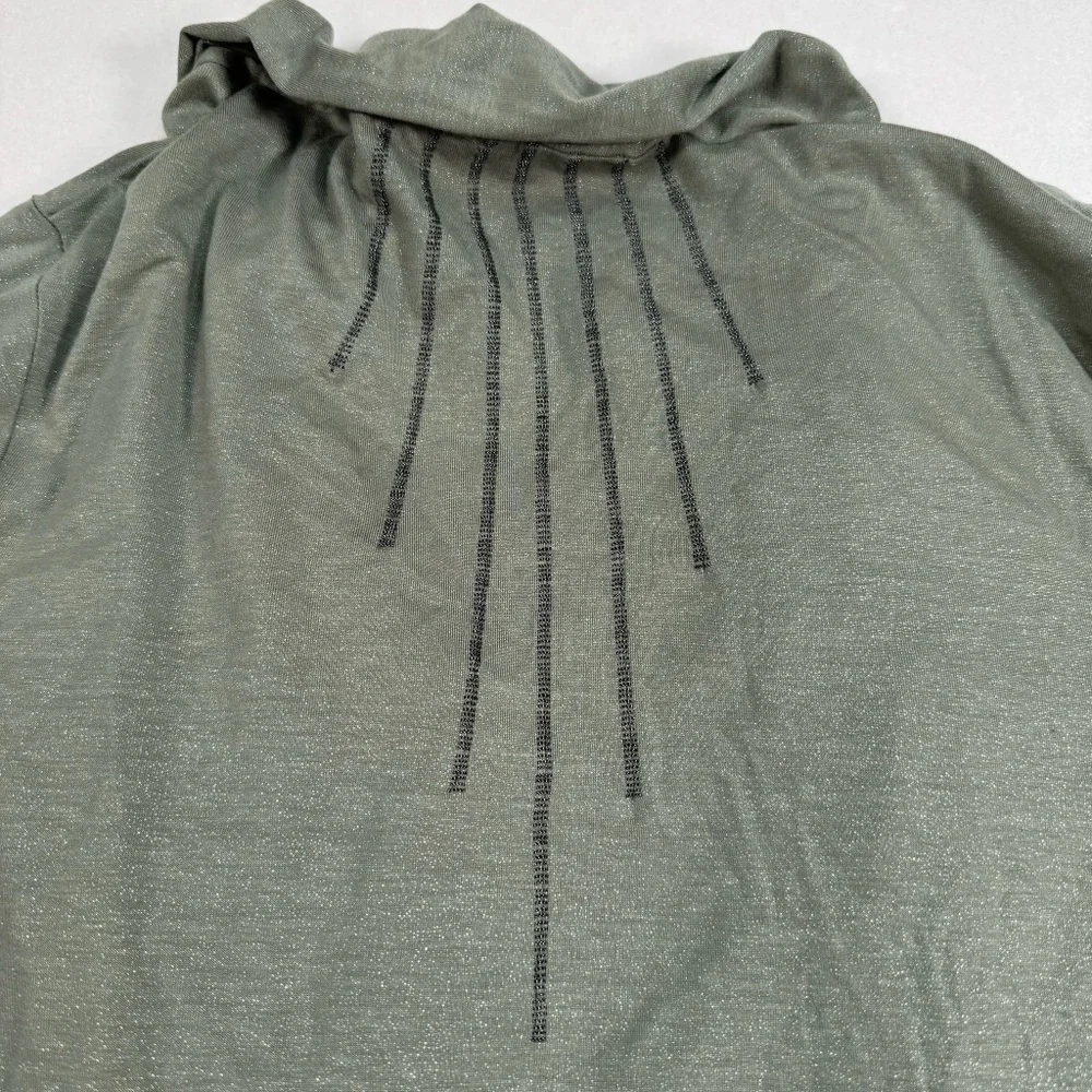 Babakul Long Sleeve Open Front Cardigan Womens Size Large Green Metallic Pockets